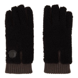 Brown Paneled Shearling Gloves 222111M135001