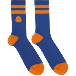 Blue & Orange Striped Socks 231111M220001