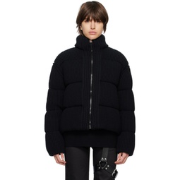 Black Rib Knit Down Jacket 222171F061017