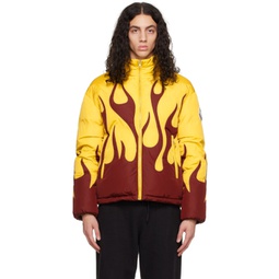 8 Moncler Palm Angels Yellow & Red Flame Down Jacket 222171M180005