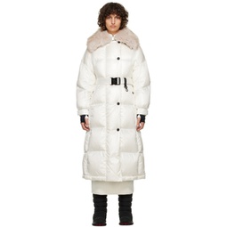 White Chamoille Long Down Jacket 222826F061007