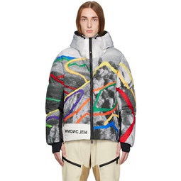 White & Black Printed Down Jacket 232826M178010