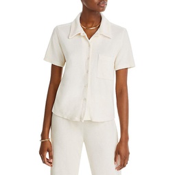 womens terry cloth collared button-down top