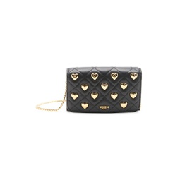 Heart Studs Quilted Leather Clutch-On-Chain