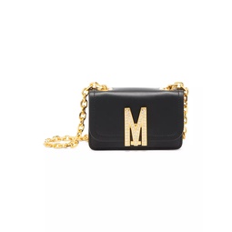 M Logo Crystal-Embellished Leather Shoulder Bag