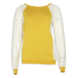 Moschino Cheap And Chic Knit Sweater With Lace Sleeves In Yellow Rayon