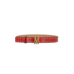 Studded M-Buckle Leather Belt
