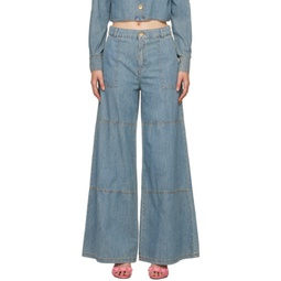 Blue Paneled Jeans 241720F069001