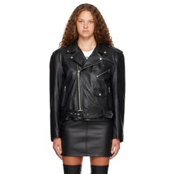 Black Crystal-Cut Leather Jacket 232132F064000
