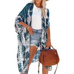 Moss Rose Womens Beach Cover up Swimsuit Kimono with Bohemian Floral Print, Loose Casual Resort Wear