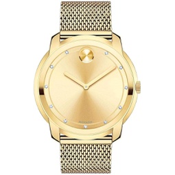 Movado Bold Large Diamond and Gold Plated Mesh Watch 3600460