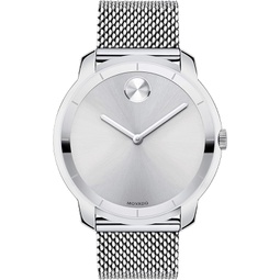 Movado Mens BOLD Thin Stainless Steel Watch with a Printed Index Dial, Silver (Model 3600260)