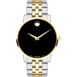 Movado Mens Museum Two Tone Watch with a Concave Dot Museum Dial, Gold/Silver/Black (Model 607200)