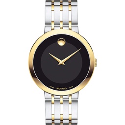 Movado Mens Esperanza Two Tone Watch with Concave Dot Museum Dial, Silver/Gold/Black (Model 607058)
