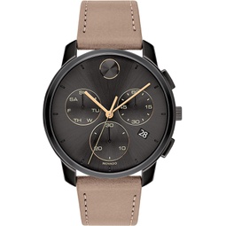 Movado Bold Thin Mens Swiss Qtz Chrono Stainless Steel and Leather Strap Casual Watch, Color: Taupe (Model: 3600719)