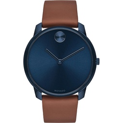 Movado Bold, Ionic Plated Blue Steel Case, Blue Dial, Brown Nappa Leather Strap, Men, 3600585