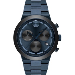 Movado Bold Mens Swiss Quartz Stainless Steel and Link Bracelet Watch, Color: Blue (Model: 3600859)