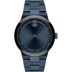 Movado Bold Mens Swiss Quartz Stainless Steel and Link Bracelet Watch, Color: Blue (Model: 3600852)
