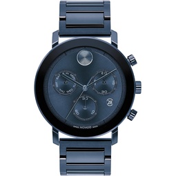 Movado Mens Bold Evolution Swiss Quartz Watch with Stainless Steel Link Bracelet, Blue