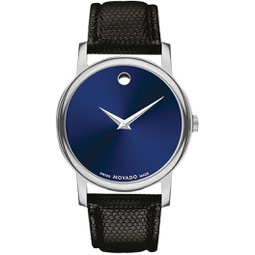 Movado Museum Blue Dial Black Leather Strap Mens Swiss Watch
