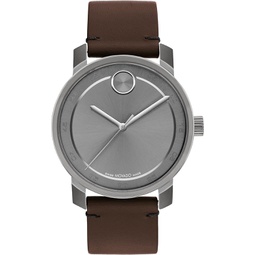 Movado Bold Access Mens Stainless Steel Swiss Quartz Watch with Leather Strap, Brown, 21 (Model: 3600916)