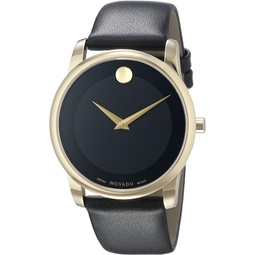 Movado Mens 0606876 Gold-Tone Watch with Black Leather Band