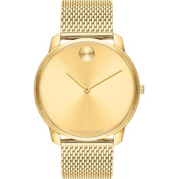 Movado Bold Mens Swiss Quartz Stainless Steel and Mesh Bracelet Watch, Color: Gold Plated (Model: 3600833)