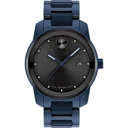 Movado Bold Mens Swiss Quartz Stainless Steel and Ceramic Link Bracelet Watch, Color: Blue (Model: 3600864)