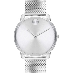 Movado Bold Thin Mens Swiss Quartz Stainless Steel and Mesh Bracelet Casual Watch, Color: Silver (Model: 3600589)