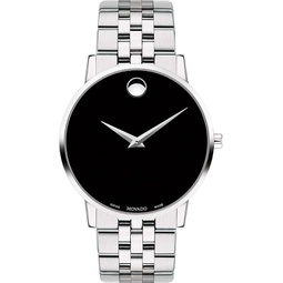 Movado Mens Museum Stainless Steel Watch with Concave Dot Museum Dial, Silver/Black (Model 607199)