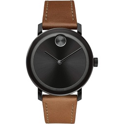 Movado Bold, Ionic Plated Black Steel Case, Black Dial, Cognac Leather Strap, 3600537