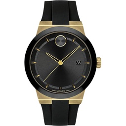 Movado Bold Fusion Mens Swiss Quartz 3600850 Ionic Plated Light Gold Steel Case and Silicone Strap Watch, Color: Black