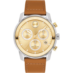 Movado 3600908 Bold Verso Mens Swiss Quartz Stainless Steel and Leather Strap Watch, Color: Camel