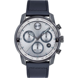 Movado 3600909 Bold Verso Mens Swiss Quartz Grey Ion-Plated Stainless Steel and Leather Strap Watch, Color: Navy