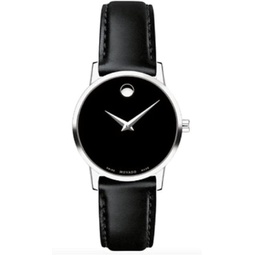 Movado 0607317 Black Leather Black Dial Stainless Steel Women's Movado Museum Classic 28mm Watch