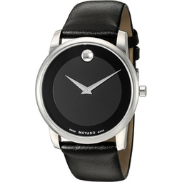 Movado Mens 0606502 Museum Stainless Steel Watch with Black Leather Band