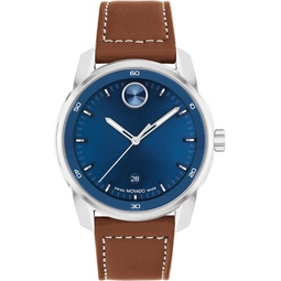 Movado 3600944 Bold Verso Mens Swiss Quartz Stainless Steel Case and Leather Strap Watch, Color: Cognac