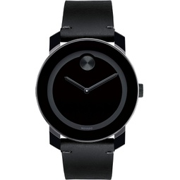 Movado Mens BOLD TR90 Watch with a Sunray Dot and Leather Strap, Black (Model 3600306)
