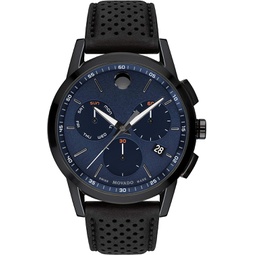 Movado Mens Museum Grey & Black Pvd Case with a Blue Dial on a Black Calfskin Strap (Model:0607360)