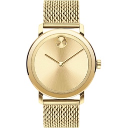 Movado Mens Bold Evolution Pale Yellow Gold Ion-Plated Steel Case and Mesh Bracelet, Yellow Gold