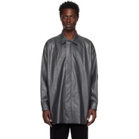Gray Half Coat Faux Leather Jacket 222992M180002