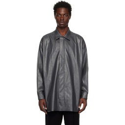 Gray Half Coat Faux Leather Jacket 222992M180002