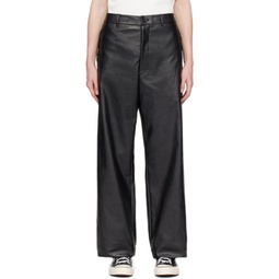 Black Drawstring Faux-Leather Trousers 241992M191001