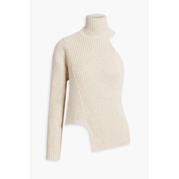 One-sleeve ribbed cotton and cashmere-blend turtleneck top