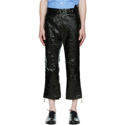Black Paneled Eel Leather Pants 221046M189041