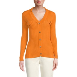 Ribbed Collared Cardigan