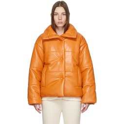 Orange Hide Puffer Vegan Leather Jacket 221845F061000