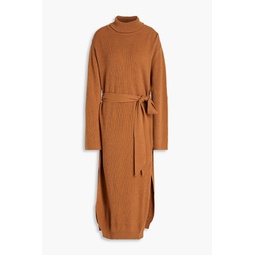 Canaan belted ribbed-knit turtleneck midi dress