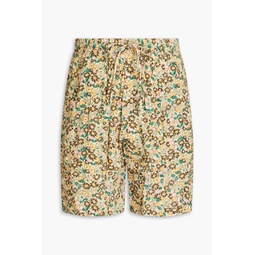 Floral-print crinkled-crepe drawstring shorts