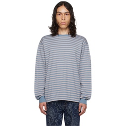 Blue   Gray Striped Long Sleeve T Shirt 232821M213005